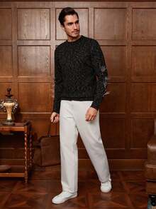 Manfinity Homme Fashionable Blogger Design Couple Floral Mesh Pullover Sweater, Autumn/Winter Men Knit Sweater Knitwear Men Jumpers Cashmere Men S Clothing Men S Knit Floral Snowflake Red Couple Sweater, Christmas Party, Christmas Couple Sweater It Is Great For Couples And Makes An Excellent Gift Idea For Boyfriends Or Husbands Party Sweater