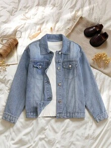 Sparklyn Áo khoác denim đa năng cơ bản, giản dị, phong cách cổ điển, dành cho bé gái tuổi teen, mùa thu/đông, mới về, mềm mại và thoải mái, mặc hàng ngày, đi làm, tiệc tùng, trở lại trường, ngày lễ, thường ngày mùa thu - Rửa trung bình - Xem 7