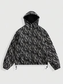 ROMWE MEN Casual Men's Fashionable Patterned Hooded Jacket, Autumn/Winter - Black - View 1