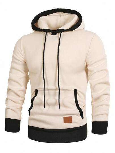 Manfinity Homme Men's Casual Contrast Color Patchwork Hoodie, Autumn/Winter Pullover, Long Sleeve Top