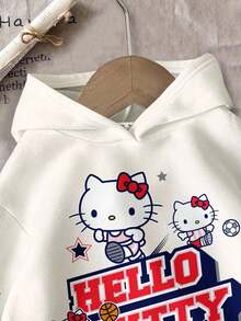SHEIN Hello Kitty and Friends | Modeflare Wear Casual Loose Fit Kitty Graphic Sweatshirt For Young Girls, Comfortable For Daily Wear, Suitable For Autumn/Winter, Social Occasions, School, And Leisure Gatherings - Multicolor - View 4