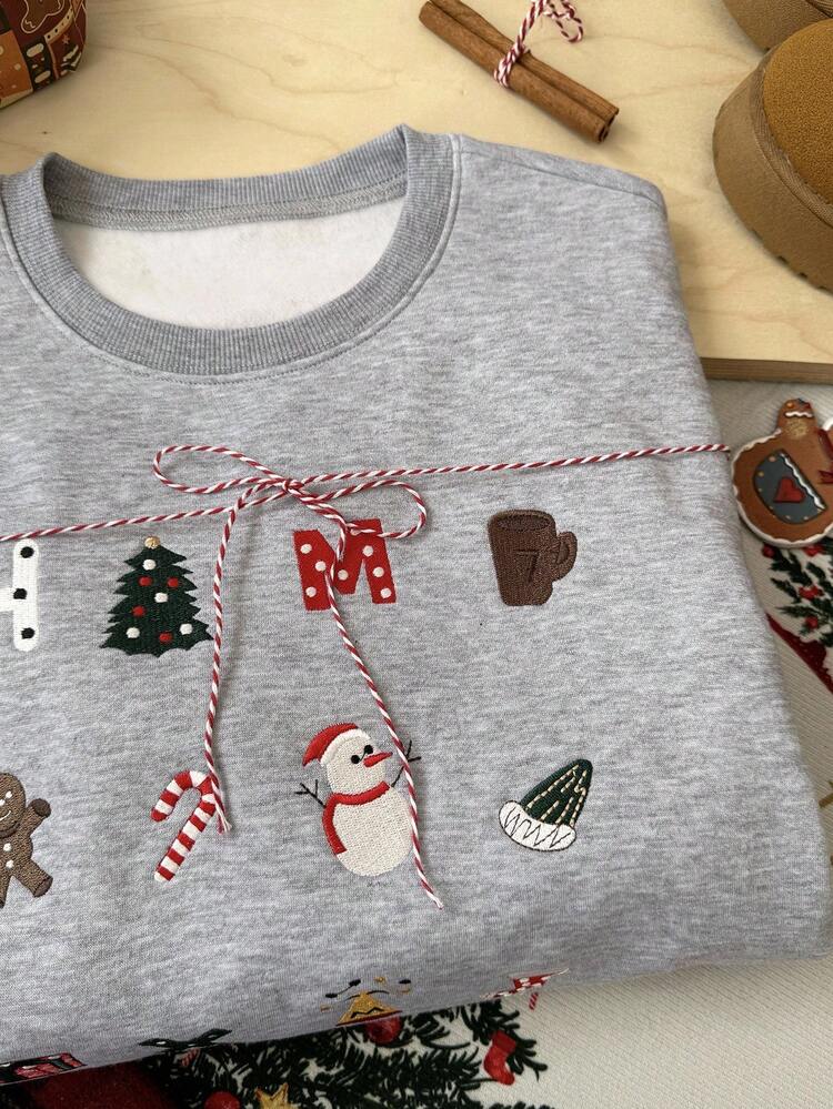 Christmas Tween Girl Fall Clothes Tween Girls Round Neck Knit Fleece Embroidered Sweatshirt,Winter