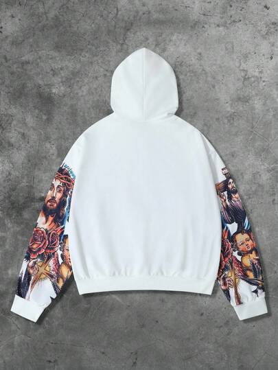 Street Life Sudadera con capucha de manga larga casual con estampado digital de Jesús para hombres, otoño