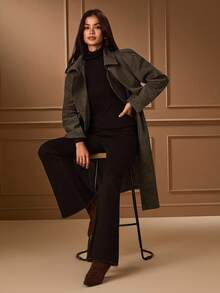 Lilora 女式复古高端简约羊毛混纺风衣，冬季收腰中长款羊毛大衣 - 棕色 - 查看 6