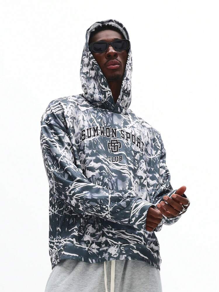 抽象的なマーブル模様のタイダイプルオーバーパーカー