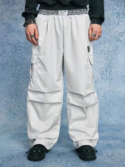 Street Life Pantalones holgados de cuadros y parches casuales para hombre, otoño