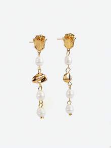 Opalesca 1 Pair Women's Fashionable Gold-Tone Earrings, Suitable For Daily Wear,Holiday,Vacation,Party,ElEGANT,PREMIUM,Cute,PEARL,For Mom/Women/Girl/Mother,Fall/Autumn/Winter,Outfits,Old Money,Premium,Pearl,Elegant,Fairycore/Fairy