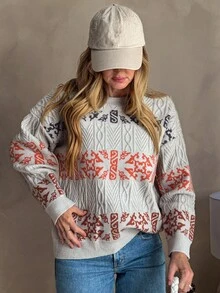 Vivie Lora Suéter feminino de corte solto e cores contrastantes, outono/inverno - Caqui - Ver 4