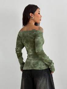 StreetHx Y2K Retro Graphic Print Fitted Casual Long Sleeve Off-Shoulder T-Shirt - Multicolor - View 2