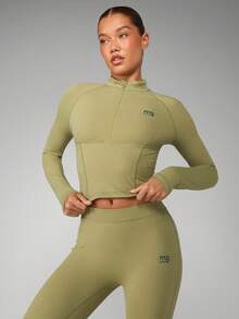 MISSGUIDED Active Performance Two Piece Workout Compression Set High Neck Half Zip Long Sleeve Crop Top And High Rise 7/8 Length Training Leggings Fitness Gym Set