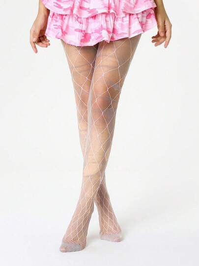 Grunge Punk 1 Pair Hot Pink Solid Color Fishnet Socks + 1 Pair Grey Stockings, Y2K Baddie Style Set, Suitable For Daily Street Wear