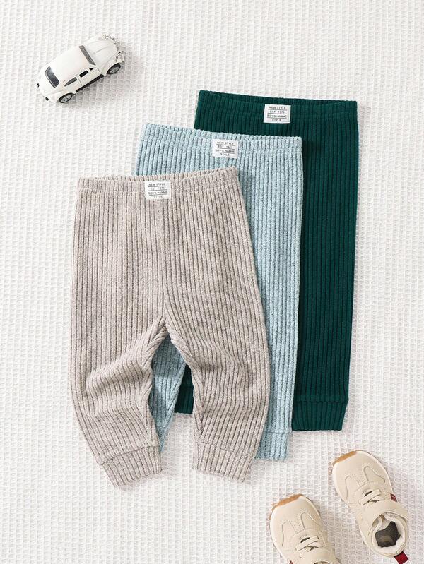 Cozy Pixies 3pcs Baby Boy Knitted Soft Casual Decorative Patch Elastic Waist Leggings Set