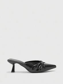 CUCCOO BIZCHIC Classic Apricot Color Backless High Heel Pumps For Women - Black - View 7