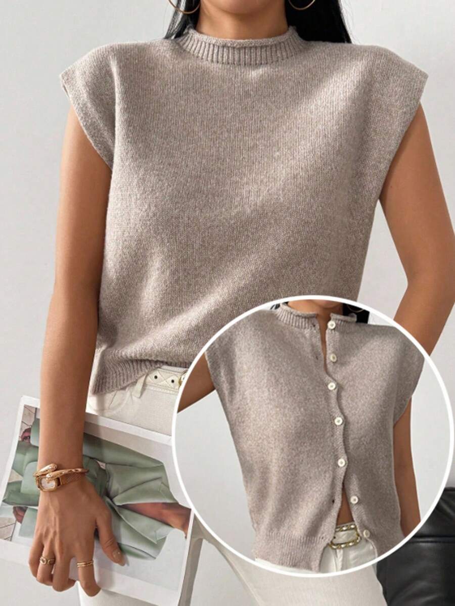 Celisse Women's Solid Color Stand Collar Short Sleeve Casual Pullover Knit Top