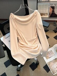 Franclia Camiseta ajustada de manga larga con tirantes de lazo para mujer