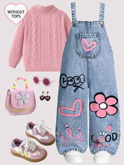 SHEIN ChillGRL Toddler Girl Overalls Girls Floral, Heart, Rainbow Graffiti Print Casual Comfortable Soft Denim Jumpsuit Kids Denim Overalls Toddler Overalls  Girls Overalls Girls Jeans Overalls Girls Jean Overalls Kid Overalls Girls Y2k Halloween Christmas Fall/Winter Holiday Cotton  Vacation White Old Money Childrens Jeans Overall Girls Overall Jumpsuit Girls Denim Overalls