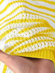 CosyJoli Plus Size Casual Polo Collar Striped Long Sleeve Pullover Sweater In Fall/Winter - Yellow - View 6