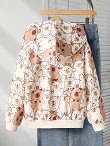 Sparklyn 少女卡通印花保暖连帽夹克，秋冬 - 彩色 - 查看 2