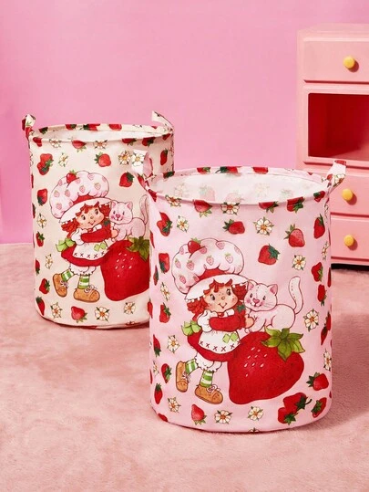 Strawberry Shortcake X SHEIN 1Pc Strawberry Cute Printed Storage Basket, Thickened Fabric, Can Store Dirty Clothes, Toys, Towels And Other Items,Gift Ideas