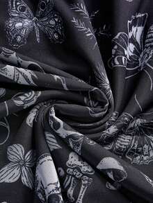 ROMWE Grunge Punk Women's Dark Gothic Bat, Skull, Moon, Pumpkin Print A-Line Punk Skirt - Black - View 4