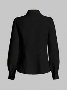 Xyvia Solid Ruched Button Front Shirt - Black - View 2