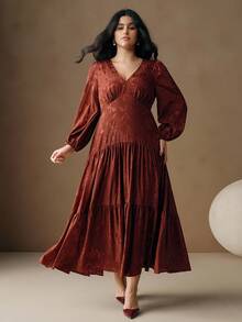 Váy maxi Anewsta cổ chữ V tay bồng viền bèo nhún cổ điển thanh lịch, phù hợp cho mùa thu, đông, đi chơi, trang trọng, tiệc tùng, sang trọng, năm mới, giáng sinh, tốt nghiệp, đám cưới - Rỉ Nâu - Xem 7