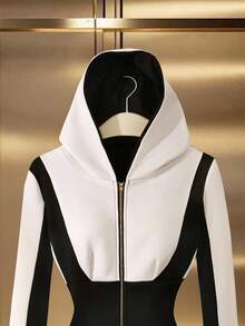 Franclia 女式优雅休闲黑白拼布修身夹克 - 黑與白 - 查看 5