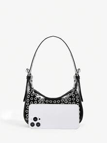 SHEIN ICON Quý cô, Túi xách tay nữ, Túi đeo vai, Túi Hobo, PU, Đen, Phong cách Biker, Phong cách xe máy, Thời trang, Cá nhân hóa, Đơn giản, Đa năng, Đường phố, Cô gái ngọt ngào và sành điệu, Cô gái nóng bỏng, Y2k, Cổ điển, Đinh tán, Cổ điển, Thanh thiếu niên - màu đen - Xem 5