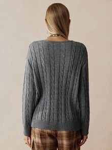 Chiquease Women's Heart Pattern Pocket Design Bohemian Minimalist Pullover Sweater, Autumn/Winter - Grey - View 2