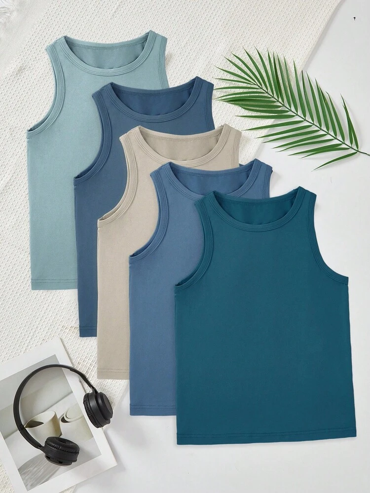 5pcs/Pack Boys' Comfortable Casual Sleeveless Undershirt Vest - Multicolor - View 1