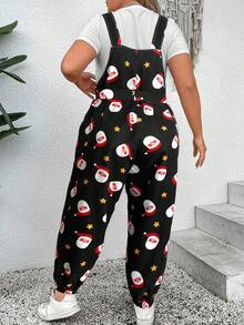 EMERY ROSE Plus Size Women Santa Claus Print Pocket Casual Jumpsuit - Multicolor - View 2