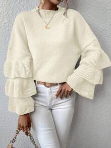 EMERY ROSE 秋冬休闲纯色荷叶边喇叭袖毛衣