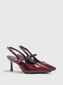 CUCCOO BIZCHIC Sepatu hak tinggi runcing warna burgundy untuk wanita, sepatu stiletto seksi dengan tali belakang untuk bepergian, bekerja, pesta, dan acara musim semi. - Burgundy - View 6