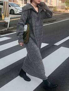 FRIFUL Women's Solid Color High Neck Dropped Shoulder Long Sleeve Loose Casual Versatile Long Straight Sweater Dress, Autumn/Winter