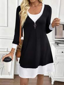 EMERY ROSE 女式泡泡袖方领优雅短款连衣裙 - 黑色 - 查看 7