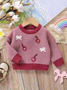 SHEIN Vintaside Kids 1 件米色休闲套头毛衣，蜜蜂图案，适合幼儿，长袖 - 粉色 - 查看 7
