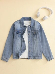 Sparklyn Áo khoác denim đa năng cơ bản, giản dị, phong cách cổ điển, dành cho bé gái tuổi teen, mùa thu/đông, mới về, mềm mại và thoải mái, mặc hàng ngày, đi làm, tiệc tùng, trở lại trường, ngày lễ, thường ngày mùa thu - Rửa trung bình - Xem 2