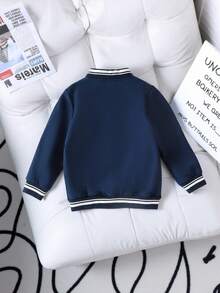 Genkimix Kids 小男孩编织人造毛皮刺绣棒球夹克，韩国时尚 - 寶藍色 - 查看 3