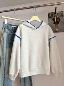 Resyla 女士卫衣，灰色长袖连帽卫衣，休闲风格，高端质感，蓝色贝壳线连帽卫衣，工艺感和设计感十足，2025年秋冬新款上衣，送给女朋友和闺蜜的礼物，节日礼物 - 彩色 - 查看 2