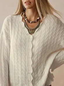 Florisole Áo khoác cardigan màu trơn thường ngày phong cách Bohemian - Màu be - Xem 3