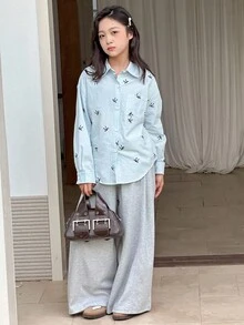 DAZY 青少年女孩休闲日常衬衫 - 淺藍色 - 查看 2