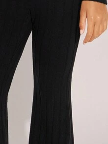 Radiana SLAYR KIDS SLAYR KIDS Tween Girls Solid Color Square Neck Knitted Fuzzy Ribbed Long Sleeve Fitted Jumpsuit With Flare Pants, Basic Casual Sportwear For Autumn/Winter, Black - Black - View 6