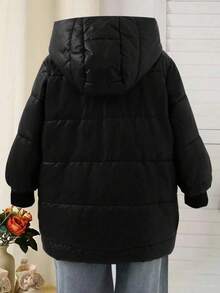 Young Girl' Casual Hooded Long Padded Coat, Winter - Black - View 2