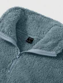 Claim Dot 男士抓绒四分之一拉链套头卫衣，街头风，送给男友的理想礼物，适合年轻人的休闲运动街头服饰，日常通勤、返校、度假皆宜，情侣款高领衫，秋冬季必备 - 霧霾藍 - 查看 3