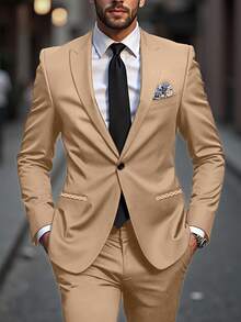 Calvornis Bộ vest công sở nam - Áo khoác và quần vest cưới cho nam vest nam vest cưới nam vest cưới nam trang phục cưới cho nam - Màu Khaki - Xem 4