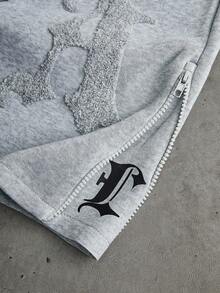 PAVTROS Men Street-Style Popular INS Matching LA Flocking Thermal Lined Hoodie & 2 In 1 Double Waistband Zipper Leg Pants, Suitable For Outdoor Music Festivals, Nightclubs, Bars, Gifts For Boyfriends/Husbands, Anniversary Gifts, Light Gray Sweatsuit, Perfect Gift For Boyfriend, Highly Fashionable For Streetwear, Campus Outfits & Halloween, Fall Clothes - Light Grey - View 3