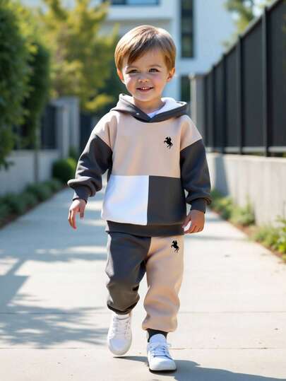 SHEIN 2pcs/Set Boys Loose Casual Comfortable Long Sleeve Hoodie Sweatshirt Set, Suitable For Autumn/Winter Cute Boy Clothes Boys Hoodie And Sweat Pants Boy Sweat Suit Sweatsuits For Boys Toddler Clothes Boy