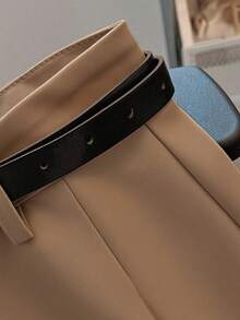 Franclia Casual Commuter Fashion Versatile Mid-High Waist With Belt Summer New Solid Color Women Shorts - Brown - View 4