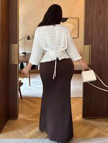 Flirla Plus Size Women Autumn/Winter Fitted Halter Waist Cinched Fishtail Dress And Loose Casual Round Neck Ruffle Mid-Sleeve T-Shirt Halloween Plus Size - Multicolor - View 2