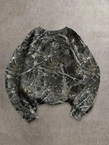 SHEIN EZwear 女士休闲迷彩泼墨和树枝图案印花超大圆领运动衫，夏季